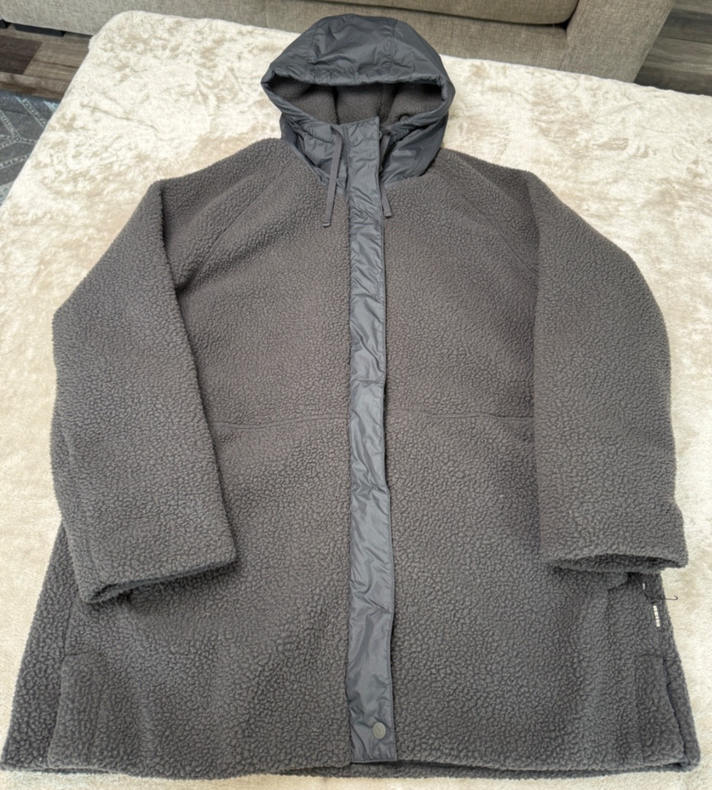REI Co-op Black Sherpa Fleece Hooded Full Zip Jacket Womens Size XL